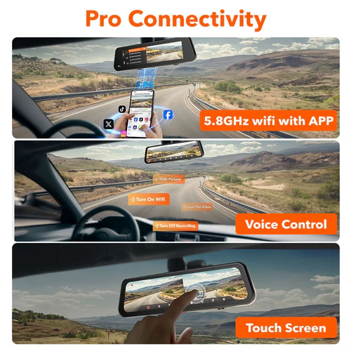 WOLFBOX G900Pro 12MP Smart Rear View Mirror Dash Cam with WiFi and Touch Screen - Image 3