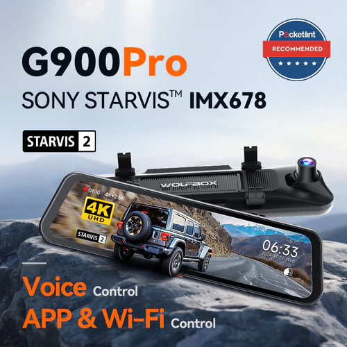 WOLFBOX G900Pro 12MP Smart Rear View Mirror Dash Cam with WiFi and Touch Screen